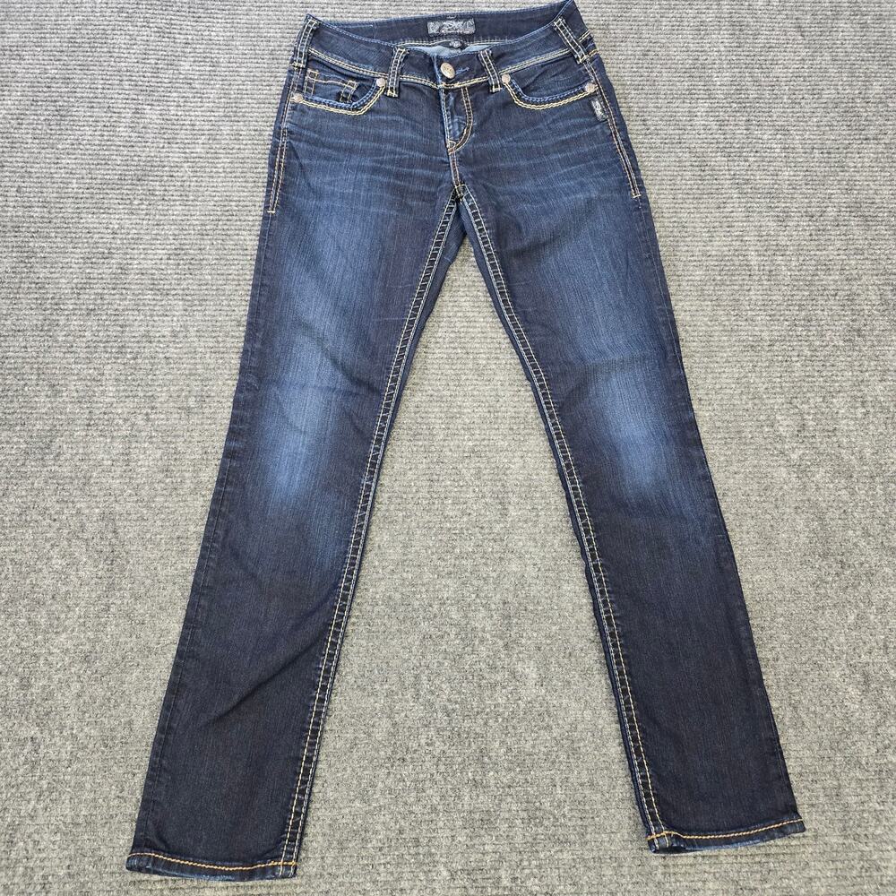 Silver Jeans Suki Skinny Womens 28x31 Blue Stretch Mid Rise Dark Wash